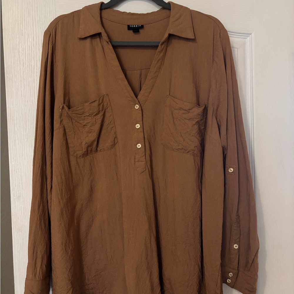 Torrid Brown Button-Up Blouse